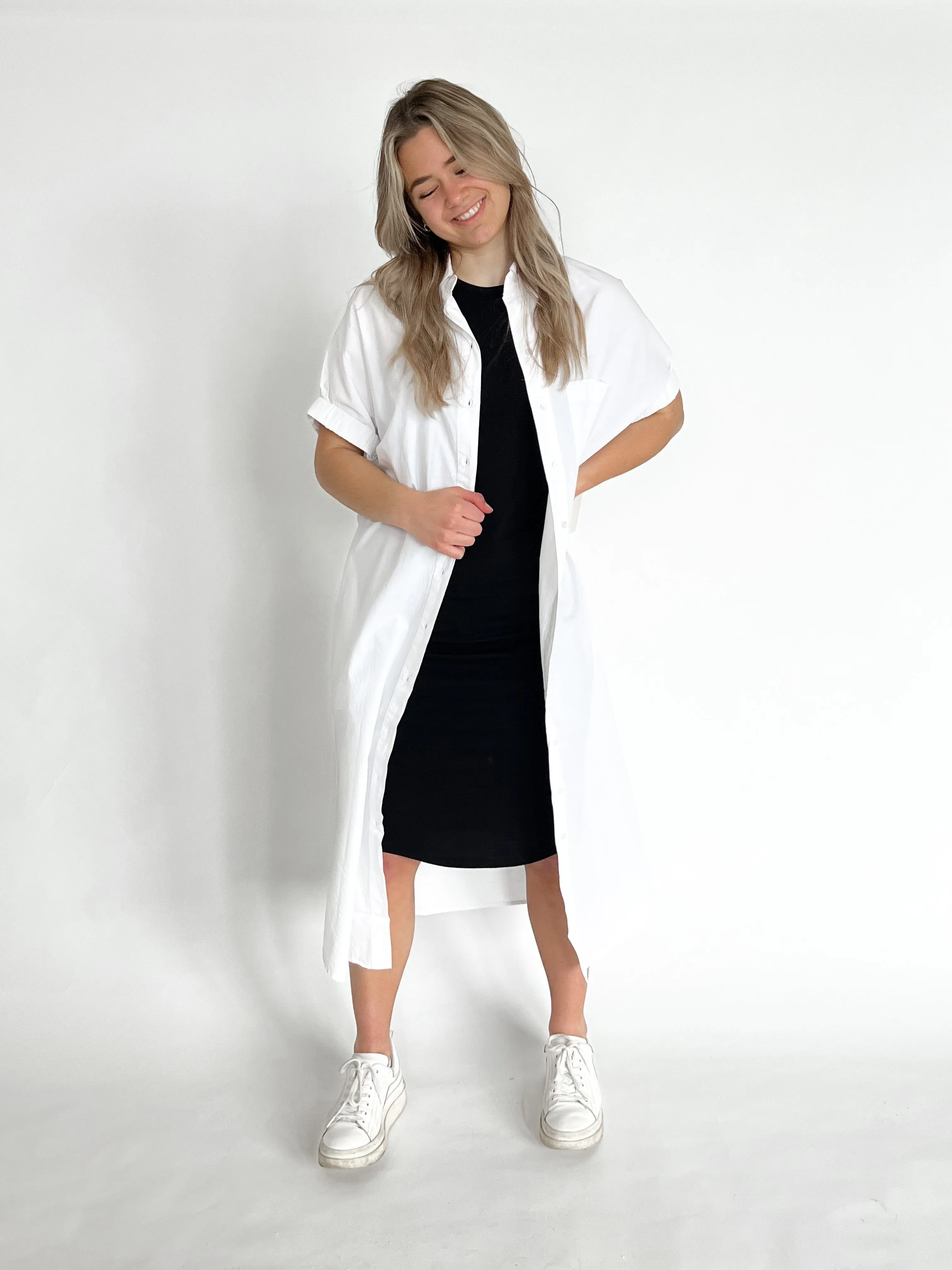 RD Button Up Blouse Dress | White