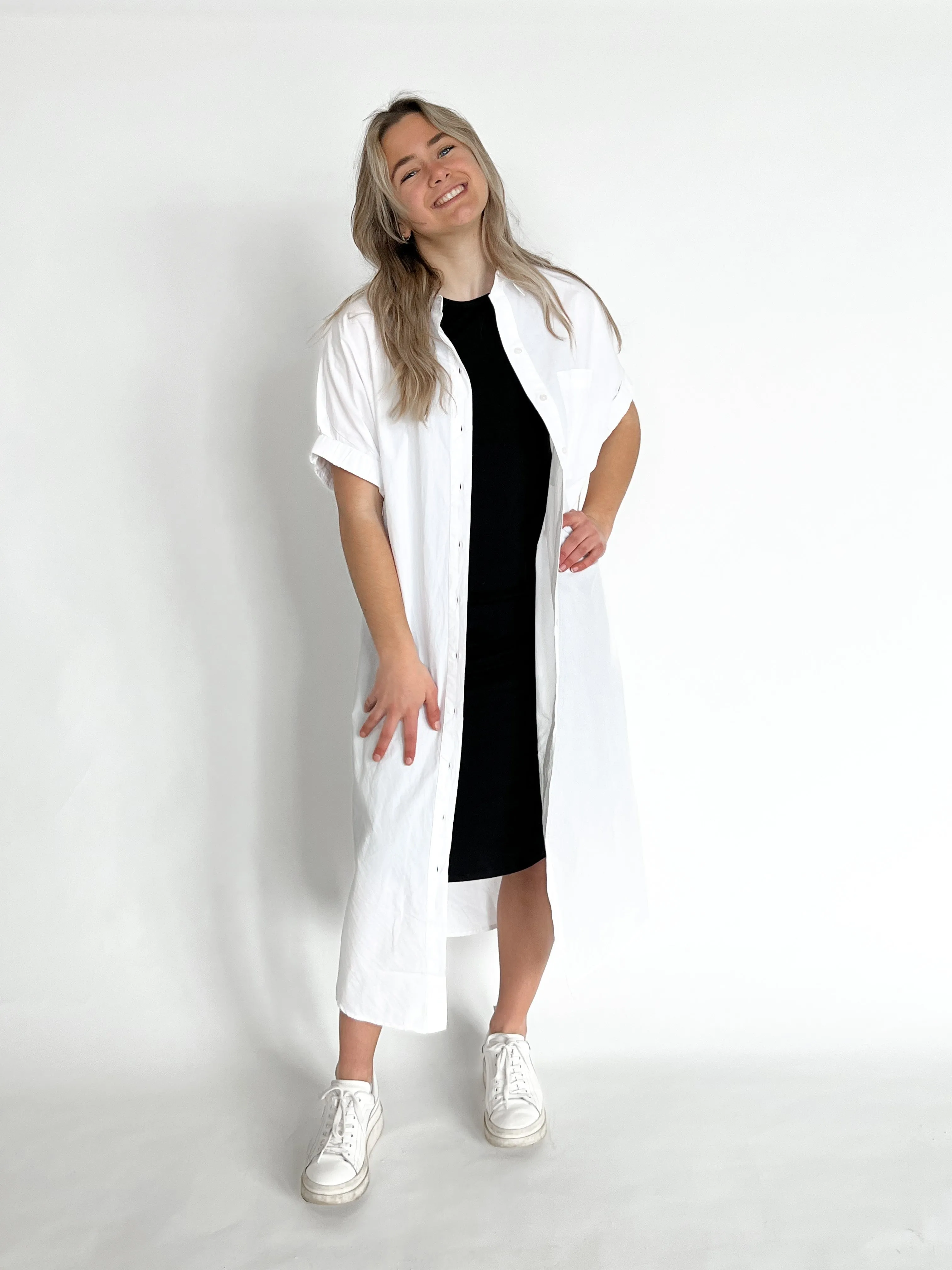 RD Button Up Blouse Dress | White