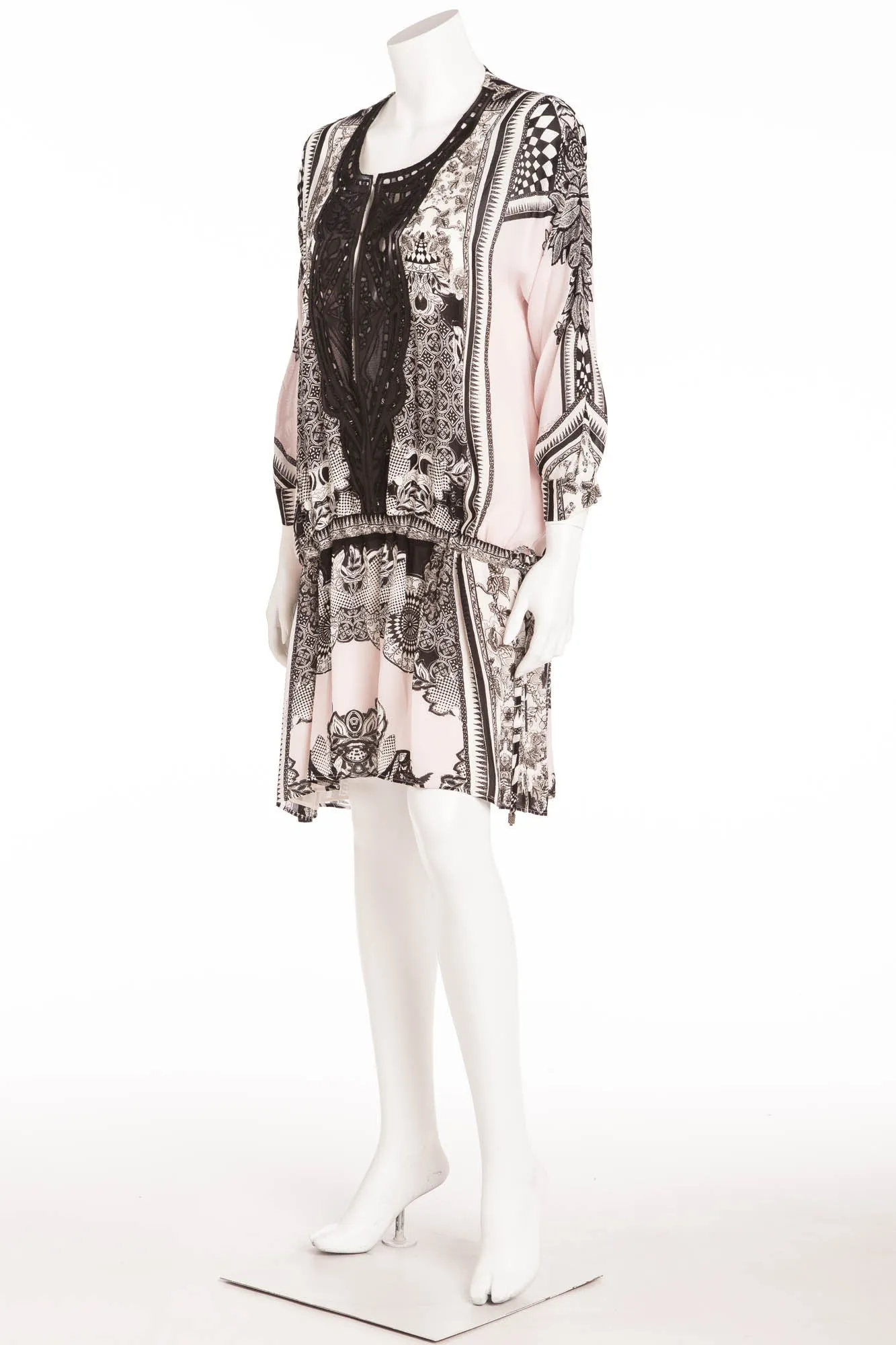 Roberto Cavalli - Leather Trimmed Crepe De Chine Mini Dress - IT 42