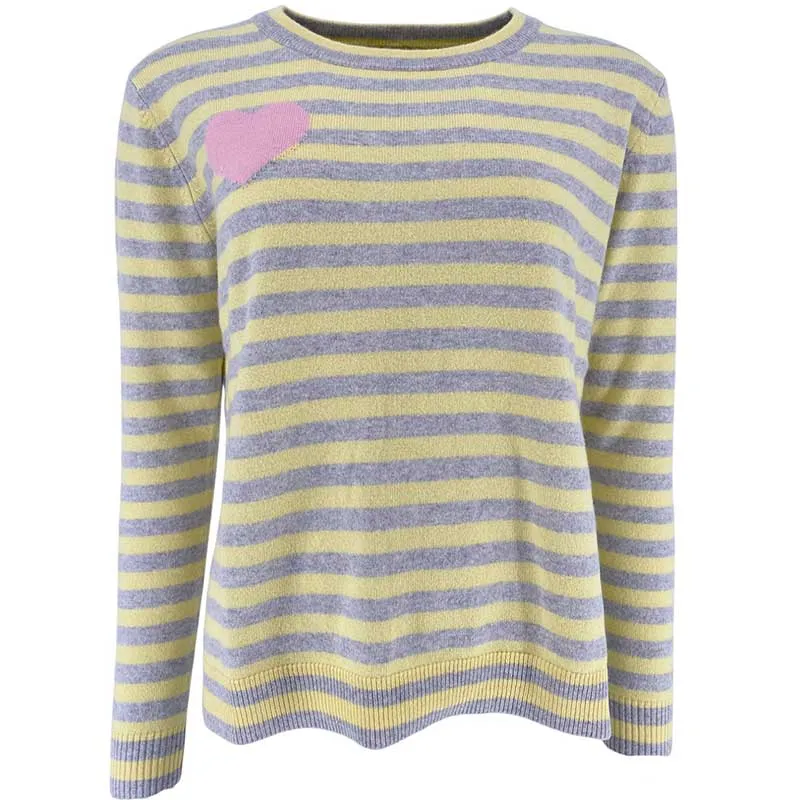 Rosas Cashmere Knit Striped Heart Yellow