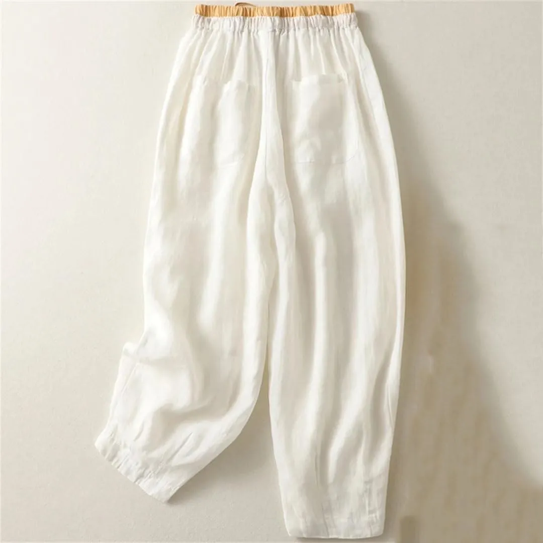 Thin Casual Nine-Quarter Pants Women Drawstring High Waist Sports Harem Pants Loose Bloomers