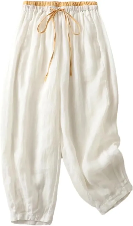 Thin Casual Nine-Quarter Pants Women Drawstring High Waist Sports Harem Pants Loose Bloomers