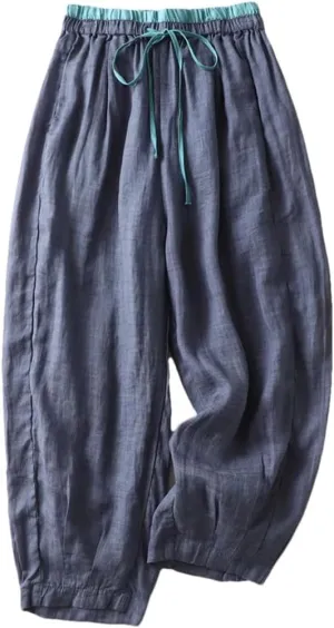 Thin Casual Nine-Quarter Pants Women Drawstring High Waist Sports Harem Pants Loose Bloomers