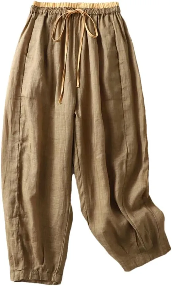 Thin Casual Nine-Quarter Pants Women Drawstring High Waist Sports Harem Pants Loose Bloomers