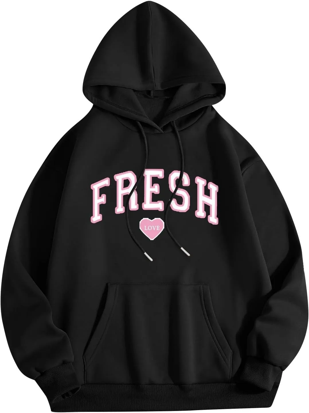 Today's Lightning Womens Oversized Hoodies Casual Letter Printed Long Sleeves Y2K Hooded Pockets Drawstring Sweatshirt Pullovers Comfort Hoodie Graphic Hoodie,Black,XXL