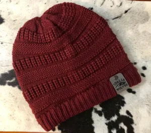 Trendy Cable Knit Beanie with Leatherette Patch