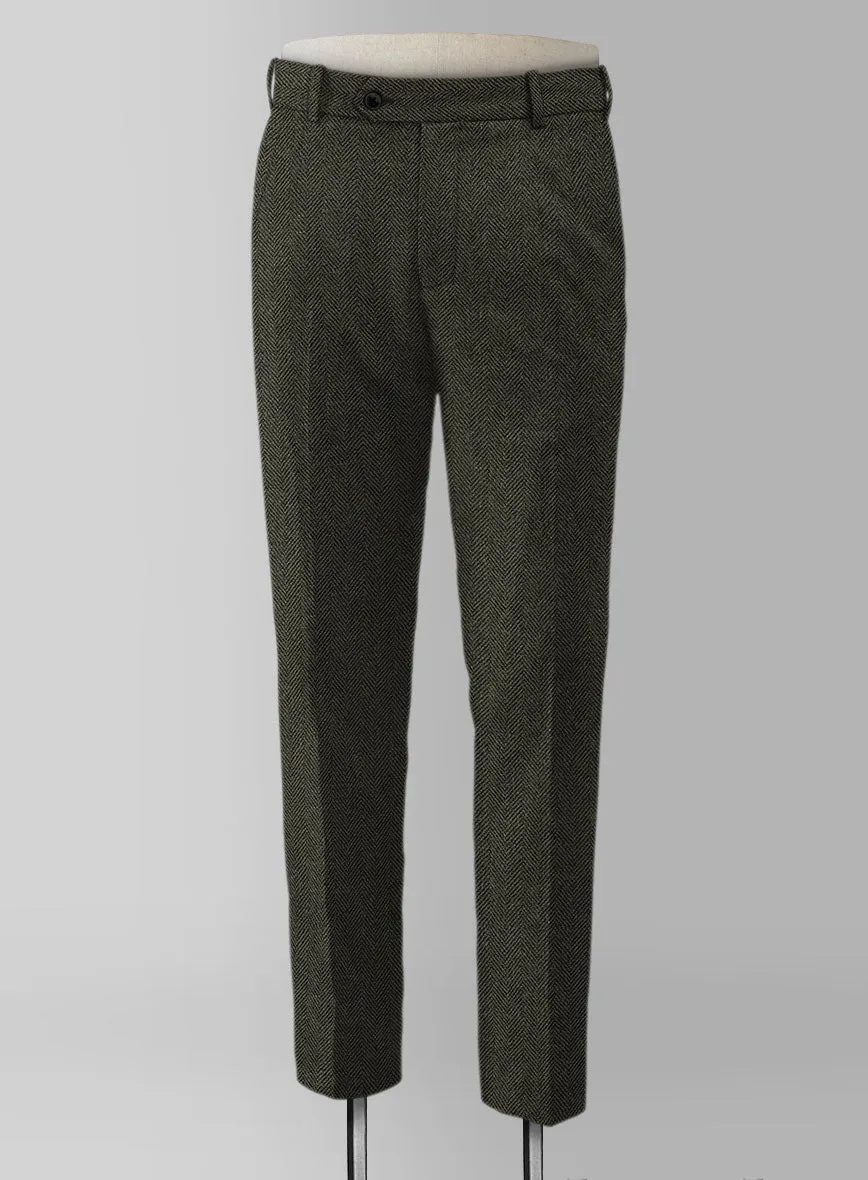 Vintage Flat Green Herringbone Tweed Pants