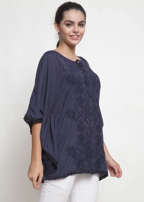 vy blue cotton viscose blouse