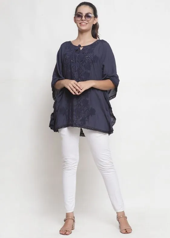 vy blue cotton viscose blouse