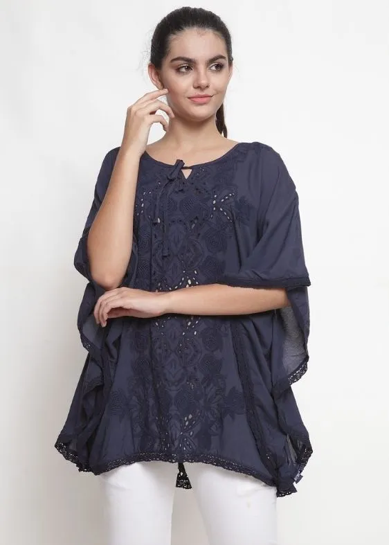 vy blue cotton viscose blouse