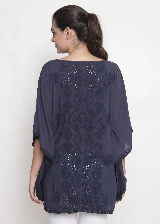 vy blue cotton viscose blouse