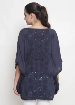 vy blue cotton viscose blouse