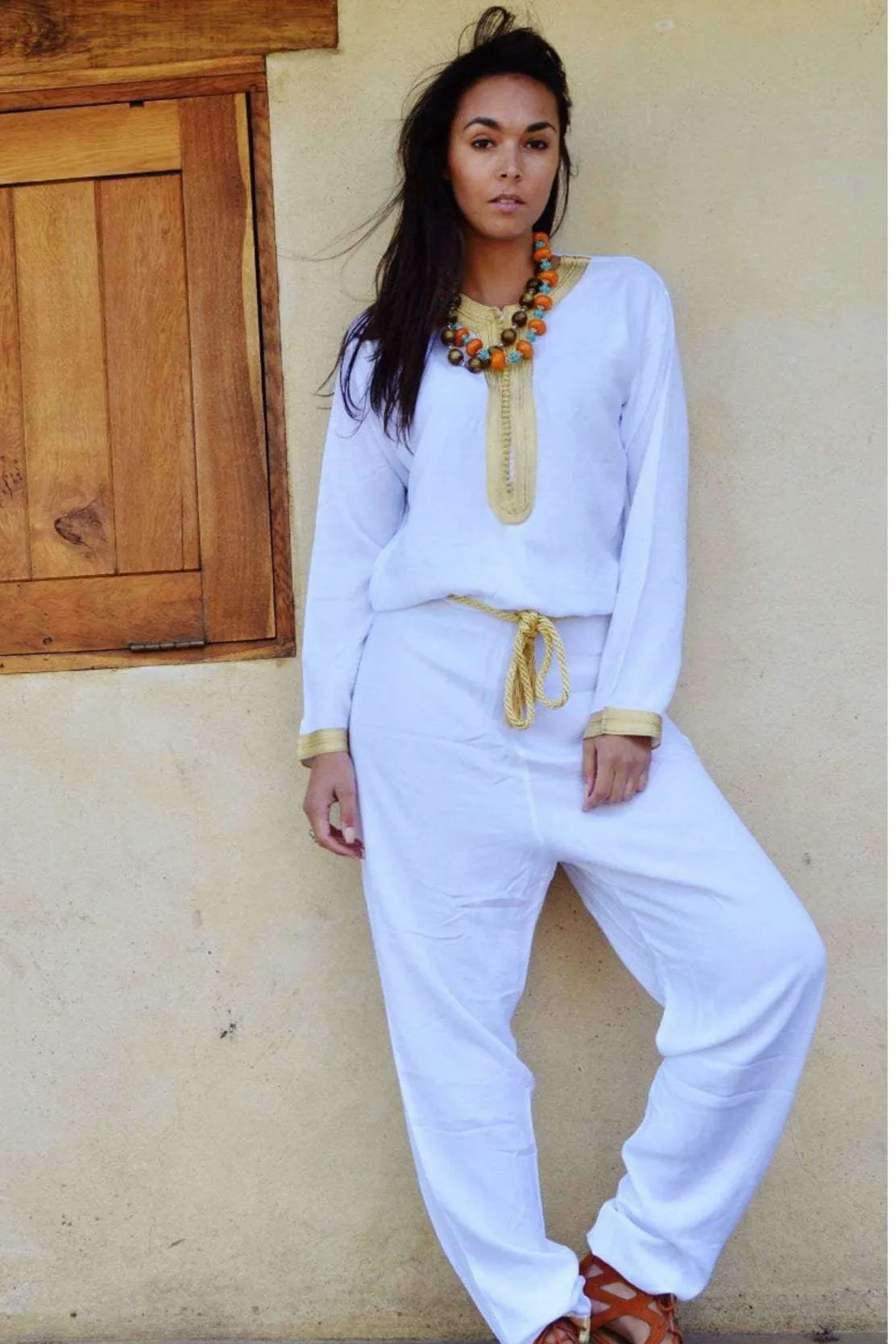 White Kara Jumpsuit-Embroidered Jumpsuit