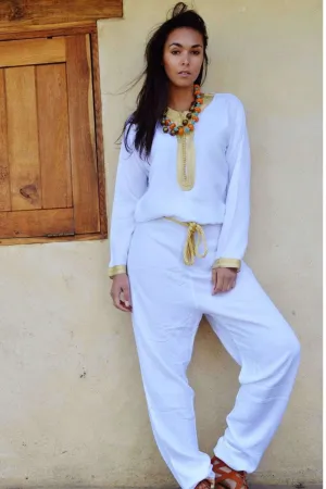 White Kara Jumpsuit-Embroidered Jumpsuit
