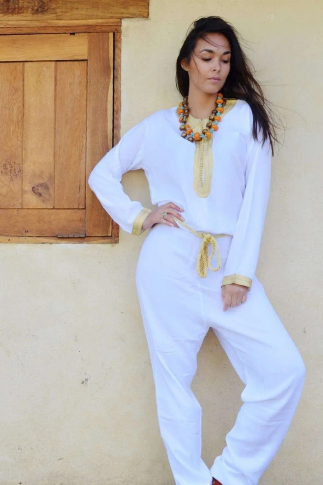 White Kara Jumpsuit-Embroidered Jumpsuit