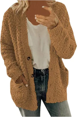 Winter Coat for Women 2024 Soft Fleece Jacket Fuzzy Sherpa Cardigan Open Front Fleece Button Down Warm Casual Sweater