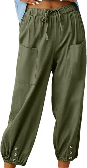 Women Harem Pants Casual Loose High Waist Pocket Trousers Female Vintage Wide Leg Trousers