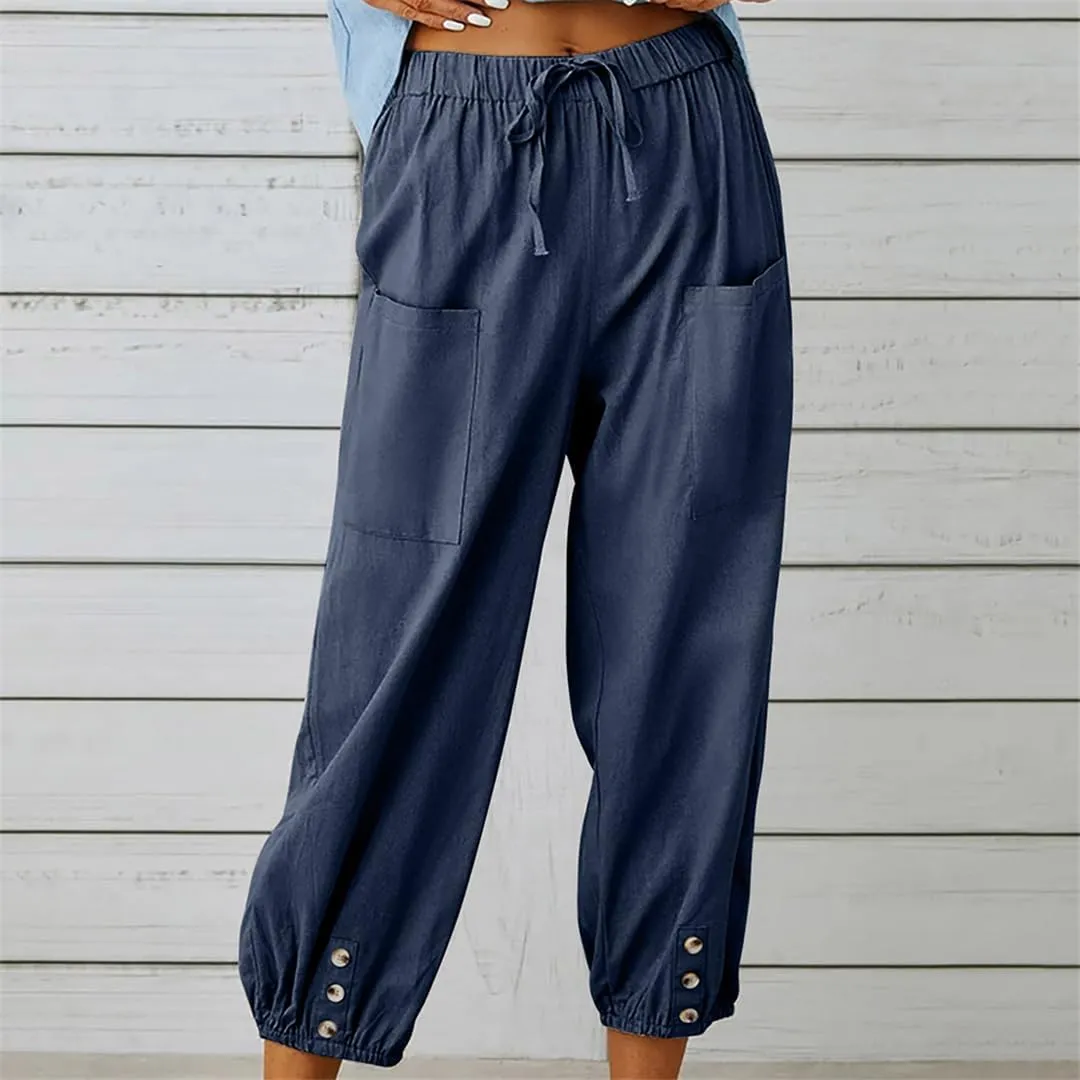 Women Harem Pants Casual Loose High Waist Pocket Trousers Female Vintage Wide Leg Trousers