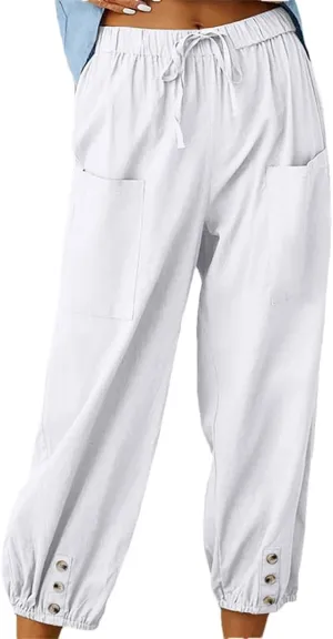 Women Harem Pants Casual Loose High Waist Pocket Trousers Female Vintage Wide Leg Trousers