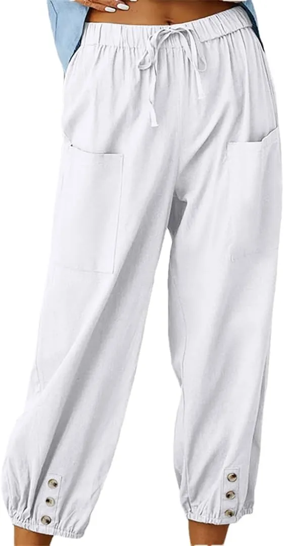 Women Harem Pants Casual Loose High Waist Pocket Trousers Female Vintage Wide Leg Trousers