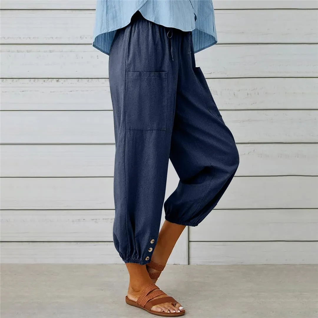 Women Harem Pants Casual Loose High Waist Pocket Trousers Female Vintage Wide Leg Trousers