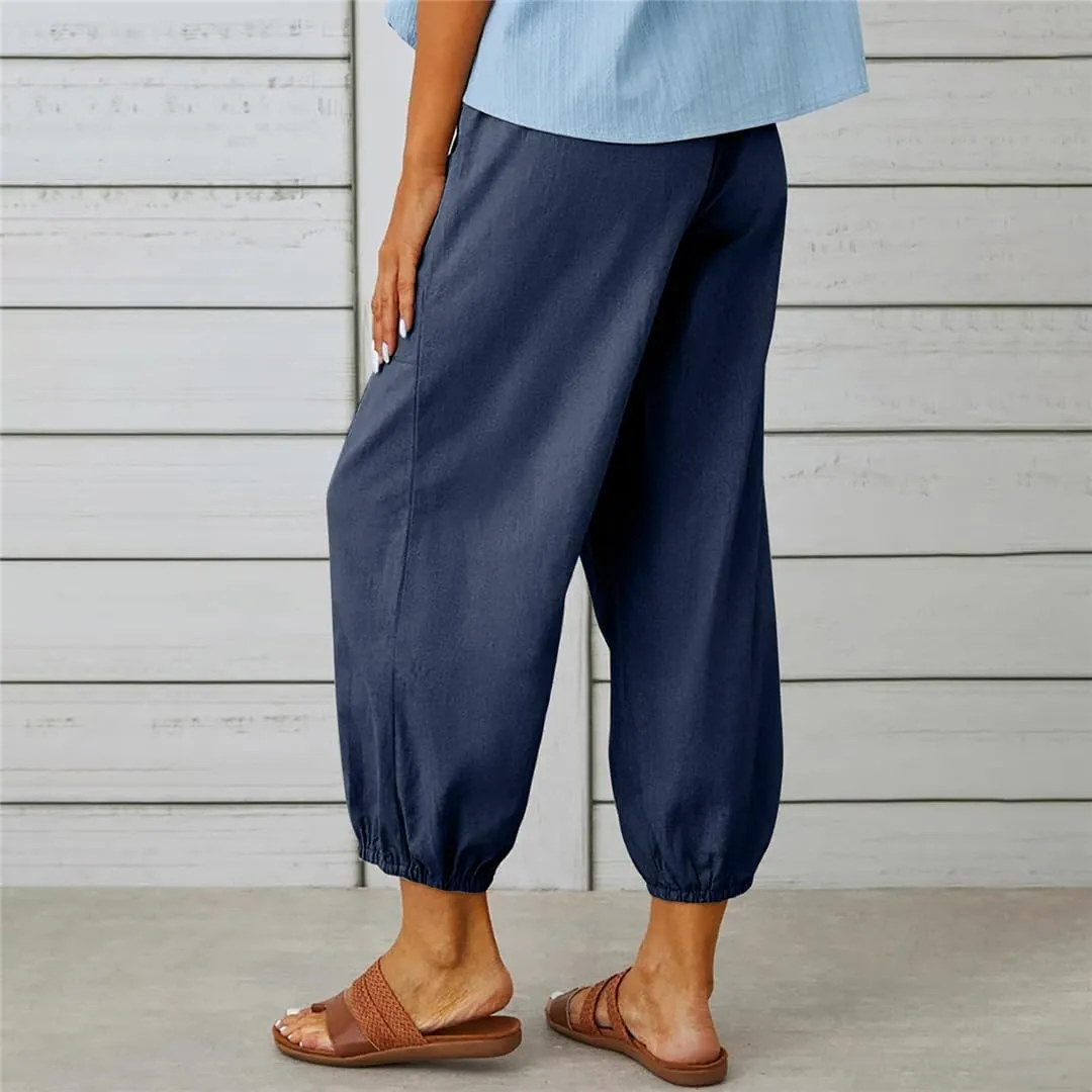 Women Harem Pants Casual Loose High Waist Pocket Trousers Female Vintage Wide Leg Trousers