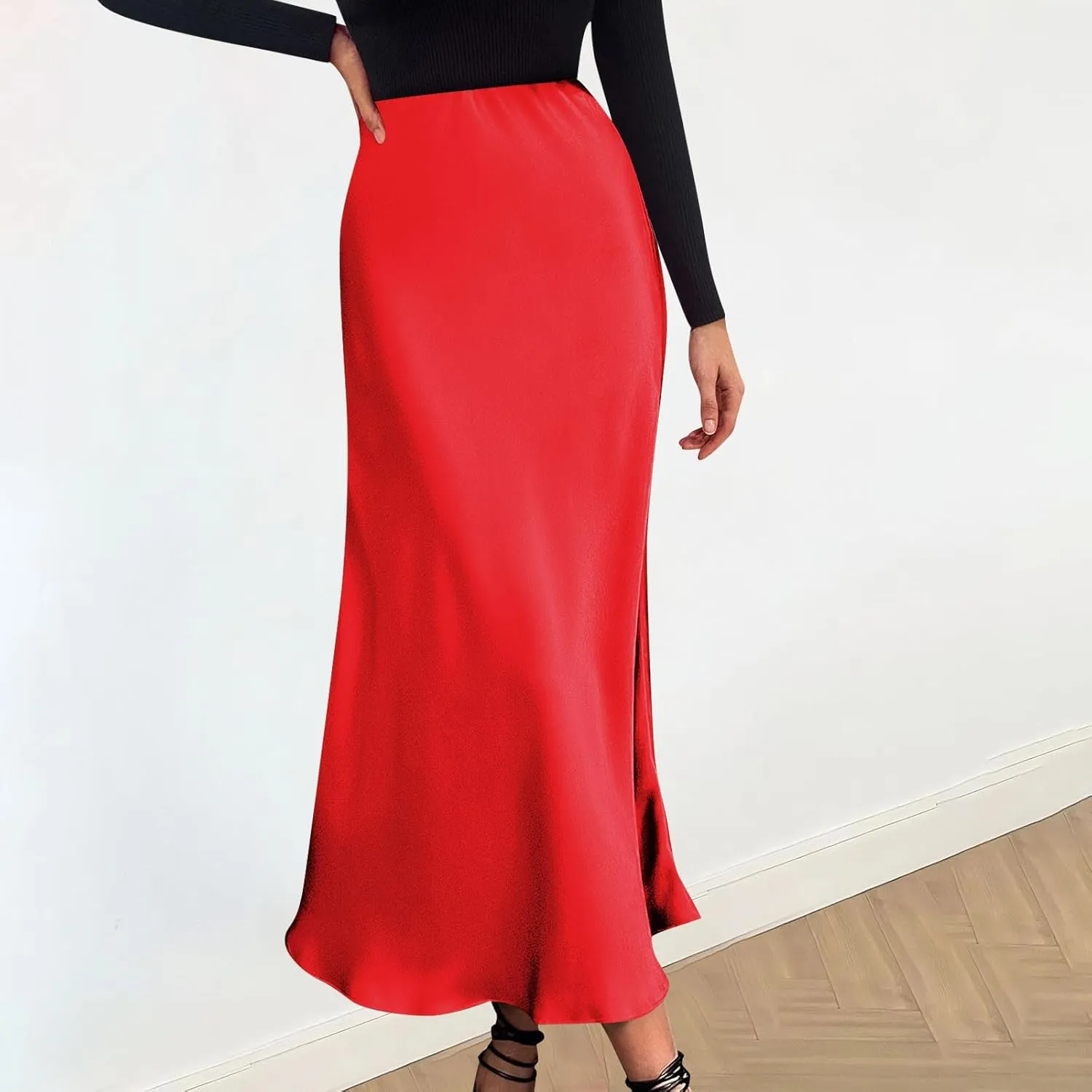 Women's Long Skirt Dressy Casual High Waisted A Line Flowy Ruffle Elegant Party Skirts Trendy Comfortable Solid Skirt