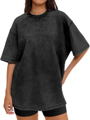 Womens Oversized Vintage T Shirts Casual Short Sleeve Acid Wash Solid Tee Comfy Basic Y2K Tops Streetwear